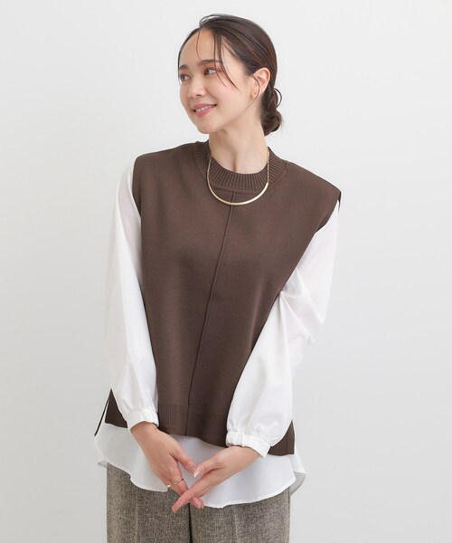 DRESKIP（ドレスキップ）の「【S-LL/2点セット】着回し自在 ニットベスト＋フレアブラウス（ニット/セーター・レディース・ダークブラウン/ベージュ/オレンジ/チャコールグレー/ブラック・01/02/03/04）」の16枚目の写真