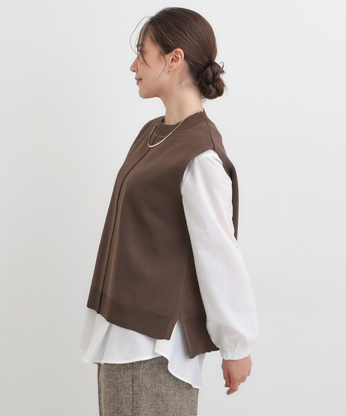 DRESKIP（ドレスキップ）の「【S-LL/2点セット】着回し自在 ニットベスト＋フレアブラウス（ニット/セーター・レディース・ダークブラウン/ベージュ/オレンジ/チャコールグレー/ブラック・01/02/03/04）」の15枚目の写真