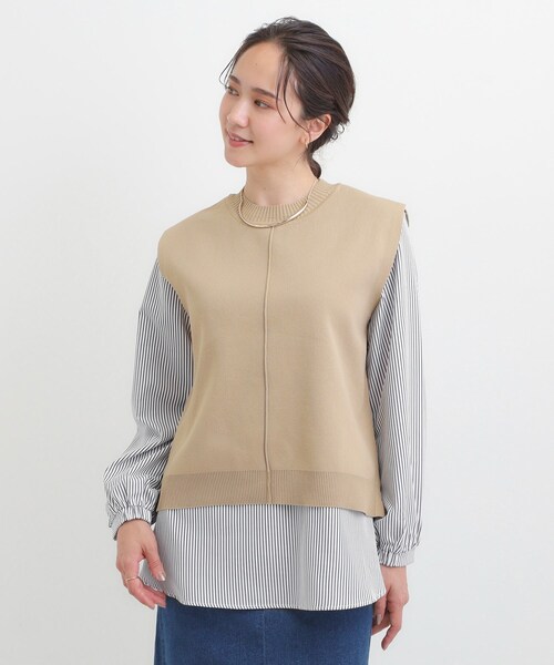 DRESKIP（ドレスキップ）の「【S-LL/2点セット】着回し自在 ニットベスト＋フレアブラウス（ニット/セーター・レディース・ダークブラウン/ベージュ/オレンジ/チャコールグレー/ブラック・01/02/03/04）」の12枚目の写真