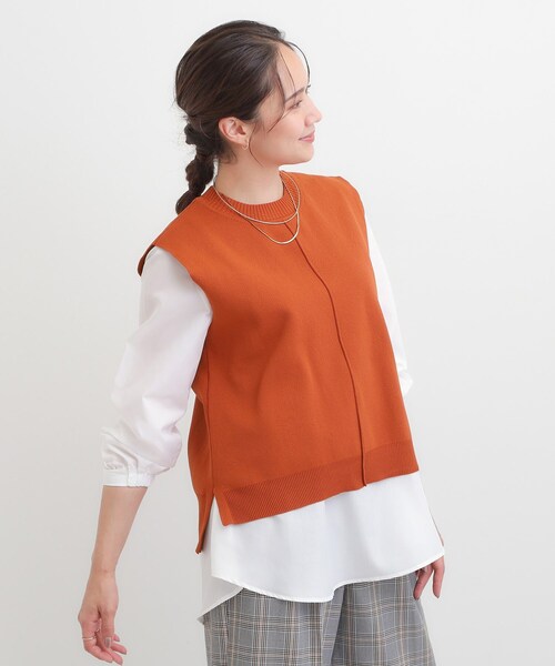 DRESKIP（ドレスキップ）の「【S-LL/2点セット】着回し自在 ニットベスト＋フレアブラウス（ニット/セーター・レディース・ダークブラウン/ベージュ/オレンジ/チャコールグレー/ブラック・01/02/03/04）」の19枚目の写真