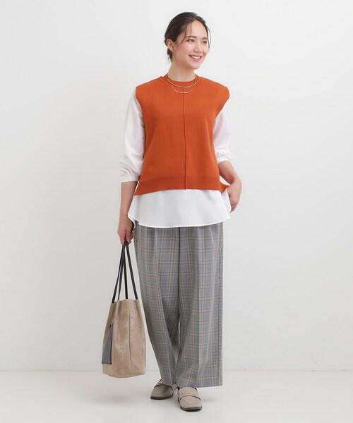 DRESKIP（ドレスキップ）の「【S-LL/2点セット】着回し自在 ニットベスト＋フレアブラウス（ニット/セーター・レディース・ダークブラウン/ベージュ/オレンジ/チャコールグレー/ブラック・01/02/03/04）」の18枚目の写真