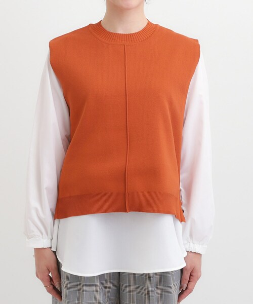 DRESKIP（ドレスキップ）の「【S-LL/2点セット】着回し自在 ニットベスト＋フレアブラウス（ニット/セーター・レディース・ダークブラウン/ベージュ/オレンジ/チャコールグレー/ブラック・01/02/03/04）」の19枚目の写真