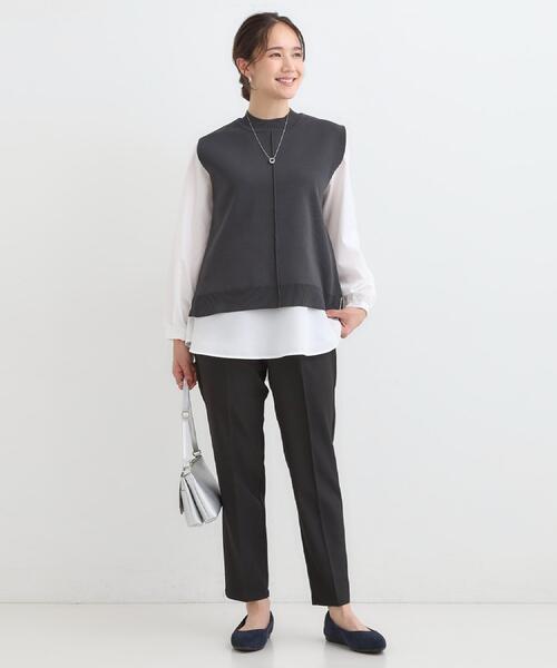 DRESKIP（ドレスキップ）の「【S-LL/2点セット】着回し自在 ニットベスト＋フレアブラウス（ニット/セーター・レディース・ダークブラウン/ベージュ/オレンジ/チャコールグレー/ブラック・01/02/03/04）」の9枚目の写真