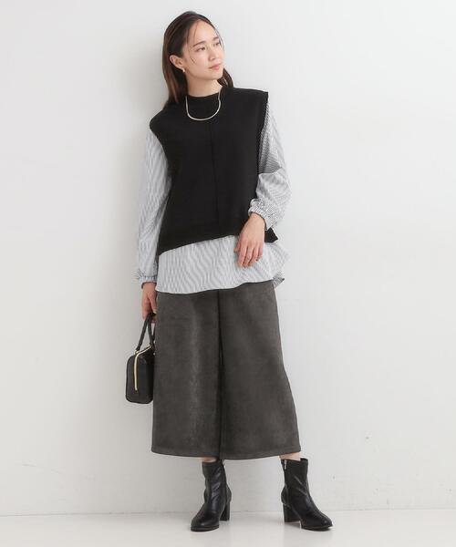 DRESKIP（ドレスキップ）の「【S-LL/2点セット】着回し自在 ニットベスト＋フレアブラウス（ニット/セーター・レディース・ダークブラウン/ベージュ/オレンジ/チャコールグレー/ブラック・01/02/03/04）」の7枚目の写真