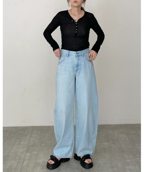 She's Closet(シーズクローゼット)の「長袖 ヘンリーネック シアーリブトップス ボタンロンT(Tシャツ/カットソー・レディース・ボルドー/ダークベージュ/アイボリー/ブラック/杢グレー/オフホワイト・FREE)」の8枚目の写真