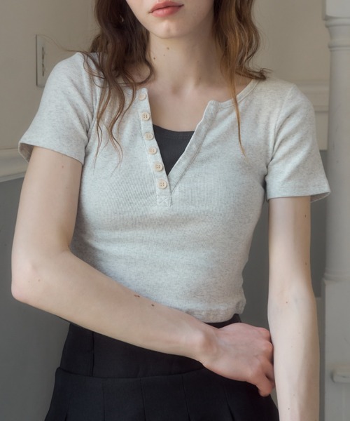 Birthday room(バースデイルーム)の「ヘンリーレイヤードリブT/henry layerd rib tshirt(Tシャツ/カットソー・レディース・ネイビー/グレー/ピンク・MEDIUM)」の5枚目の写真