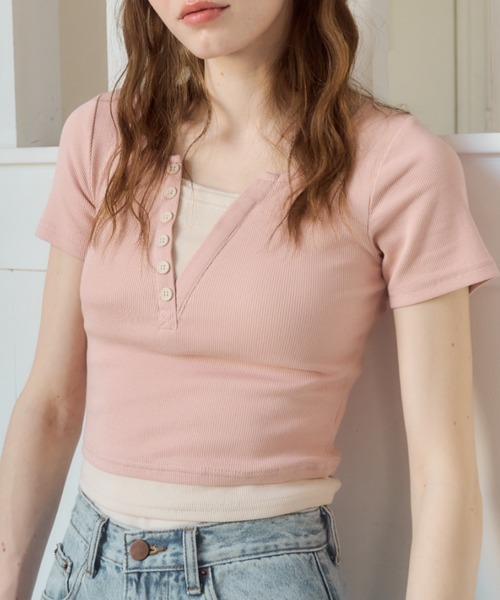 Birthday room(バースデイルーム)の「ヘンリーレイヤードリブT/henry layerd rib tshirt(Tシャツ/カットソー・レディース・ネイビー/グレー/ピンク・MEDIUM)」の21枚目の写真