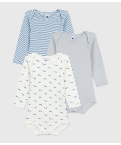 PETIT BATEAU(プチバトー)の「長袖ボディ3枚組(ロンパース・キッズ・その他1・6MONTH/12MONTH/18MONTH/24MONTH)」の1枚目の写真