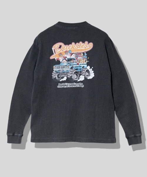go slow caravan(ゴースローキャラバン)の「Duckster/ダックスター ヴィンテージ調 ワッフル L/S TEE(TEAMDUCKSTER)(Tシャツ/カットソー・メンズ・ブラック/ホワイト/ブルー系その他・MEDIUM/LARGE/X-LARGE)」の2枚目の写真