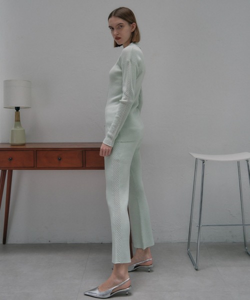 MAISON ELLIE(メゾンエリー)の「line crochet knit flare pants(その他パンツ・レディース・ミント/ブラック/アイボリー・FREE)」の14枚目の写真