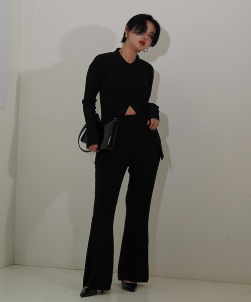 MAISON ELLIE(メゾンエリー)の「line crochet knit flare pants(その他パンツ・レディース・ミント/ブラック/アイボリー・FREE)」の4枚目の写真