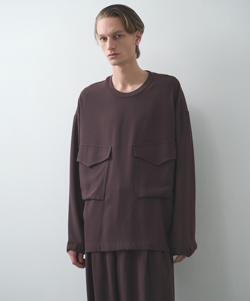 UJOH(ウジョー)の「【UJOH HOMME/ウジョー】Pocket Long Sleeve Pullover/ポケット長袖プルオーバー/アセテートバックサテンジョーゼット(Tシャツ/カットソー・メンズ・ブラック/ブラウン・4/5)」の1枚目の写真