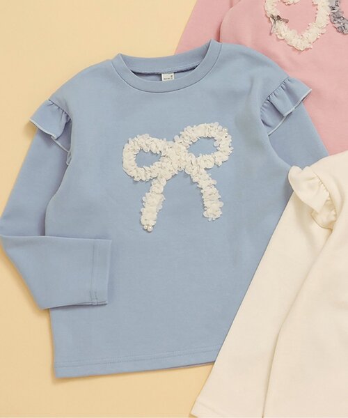 apres les cours（アプレレクール）の「【WEB限定/ジュニア対応】GIRLSモチーフスウェットライク長袖Tシャツ（Tシャツ/カットソー・キッズ・サックスブルー/アイボリー/ピンク・120/110/100/90/80/140/130）」の2枚目の写真