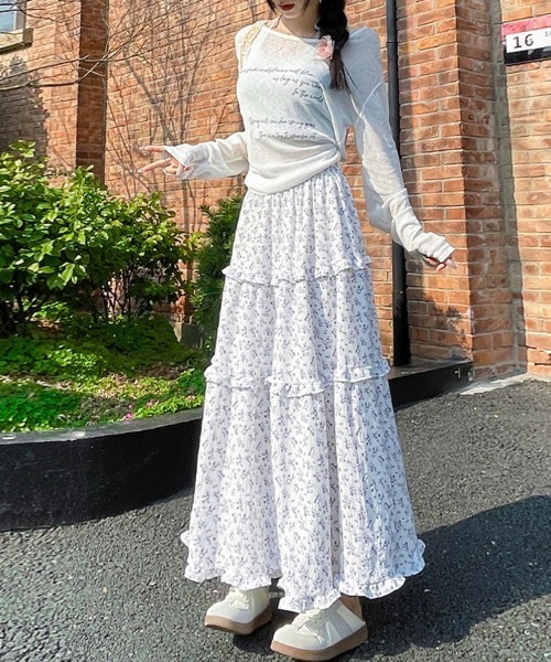 ReRe(リリ)の「花柄×ティアードロングスカート(スカート・レディース・ネイビー/ホワイト・FREE)」の14枚目の写真