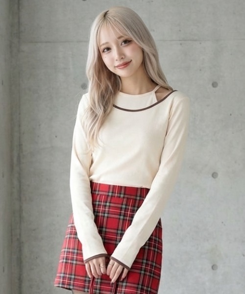 DIP IN CHOCOLATE(ディップインチョコレート)の「カットリブレイヤード風カットソー【DIP IN CHOCOLATE】(Tシャツ/カットソー・レディース・クリーム/チャコールグレー/ブラック/ブラウン・F)」の1枚目の写真