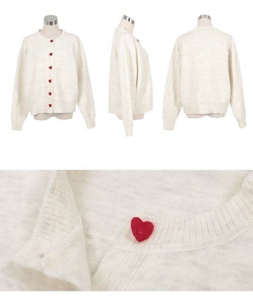 KOBE LETTUCE（コウベレタス）の「ハートボタン デザインニットカーディガン（カーディガン/ボレロ・レディース・ホワイト/ネイビー/グレー・M）」の5枚目の写真