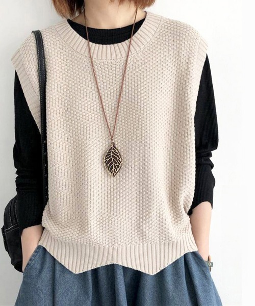 Miniministore(ミニミニストア)の「ニットベスト ゆったり 重ね着 春秋冬服(ベスト・レディース・レンガ/ブラウン/ベージュ/ブラック・FREE)」の3枚目の写真