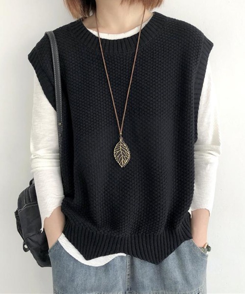 Miniministore(ミニミニストア)の「ニットベスト ゆったり 重ね着 春秋冬服(ベスト・レディース・レンガ/ブラウン/ベージュ/ブラック・FREE)」の1枚目の写真