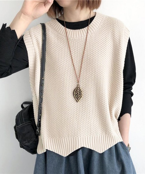 Miniministore(ミニミニストア)の「ニットベスト ゆったり 重ね着 春秋冬服(ベスト・レディース・レンガ/ブラウン/ベージュ/ブラック・FREE)」の18枚目の写真