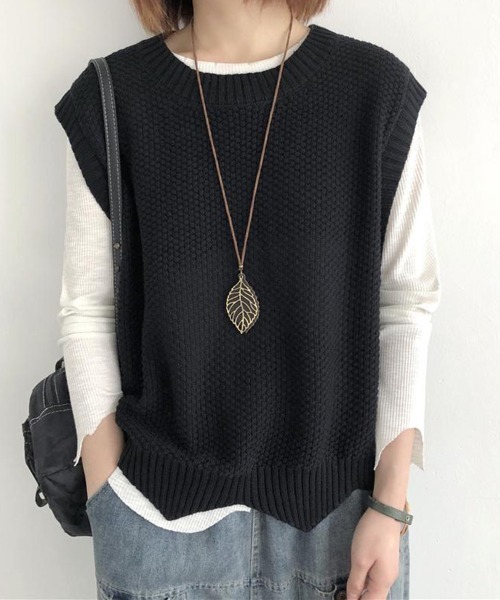Miniministore(ミニミニストア)の「ニットベスト ゆったり 重ね着 春秋冬服(ベスト・レディース・レンガ/ブラウン/ベージュ/ブラック・FREE)」の16枚目の写真