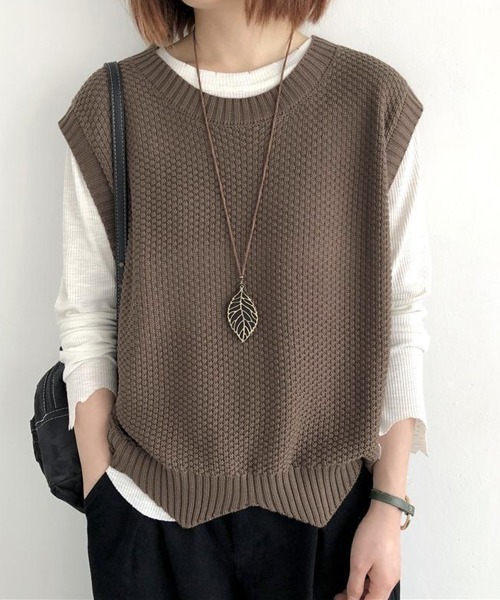Miniministore(ミニミニストア)の「ニットベスト ゆったり 重ね着 春秋冬服(ベスト・レディース・レンガ/ブラウン/ベージュ/ブラック・FREE)」の15枚目の写真