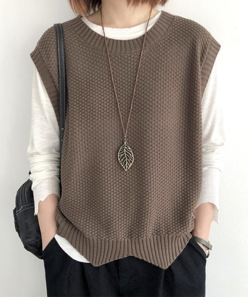 Miniministore(ミニミニストア)の「ニットベスト ゆったり 重ね着 春秋冬服(ベスト・レディース・レンガ/ブラウン/ベージュ/ブラック・FREE)」の14枚目の写真