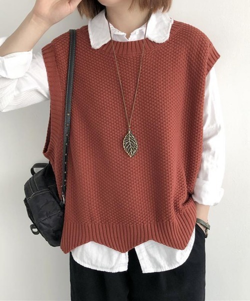 Miniministore(ミニミニストア)の「ニットベスト ゆったり 重ね着 春秋冬服(ベスト・レディース・レンガ/ブラウン/ベージュ/ブラック・FREE)」の12枚目の写真