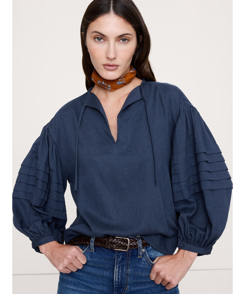 Banana Republic（バナナリパブリック）の「フランネル ペザント ブラウス（シャツ/ブラウス・レディース・グレー/ピンク/ネイビー・L/XS/M/S）」の3枚目の写真