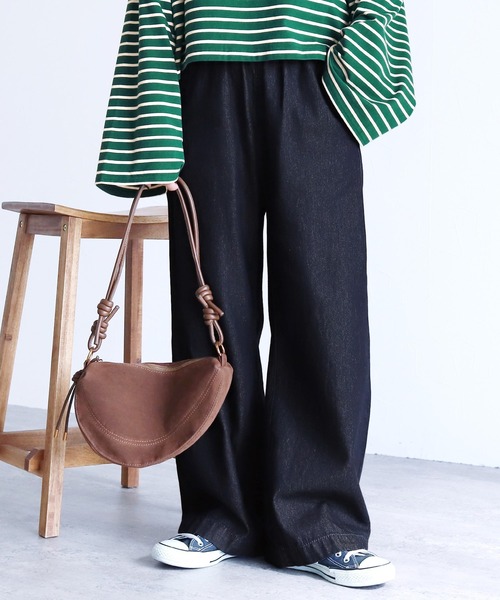 reca(レカ)の「デニムオールゴムワイドパンツ(デニムパンツ・レディース・ネイビー・M)」の2枚目の写真