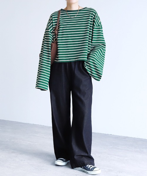 reca(レカ)の「デニムオールゴムワイドパンツ(デニムパンツ・レディース・ネイビー・M)」の3枚目の写真