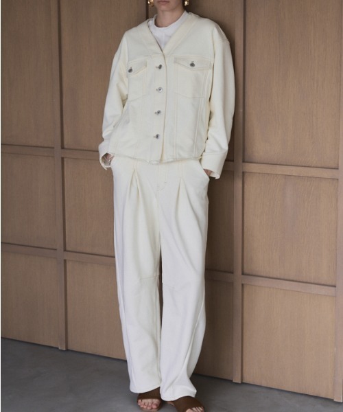 Muel Chic(ミュエルシック)の「Mintty jacket ミンティージャケット(ノーカラージャケット・レディース・ブラック/ホワイト/ネイビー・FREE)」の7枚目の写真