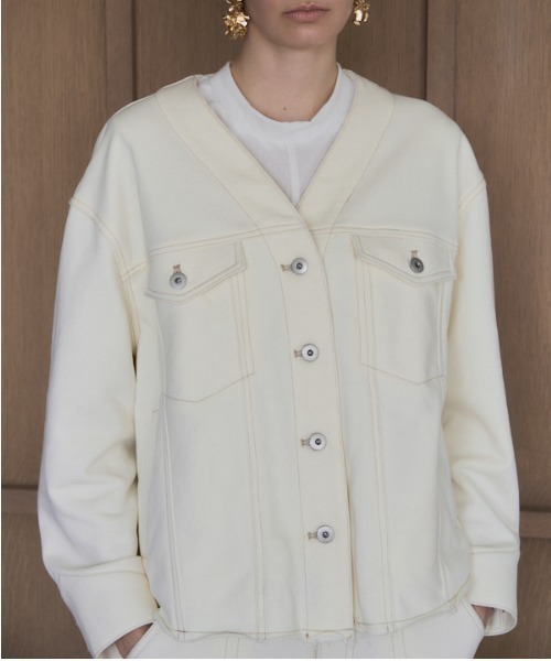 Muel Chic(ミュエルシック)の「Mintty jacket ミンティージャケット(ノーカラージャケット・レディース・ブラック/ホワイト/ネイビー・FREE)」の11枚目の写真