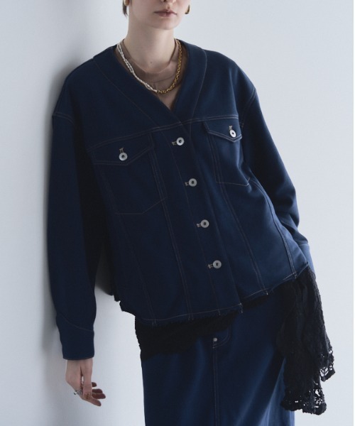 Muel Chic(ミュエルシック)の「Mintty jacket ミンティージャケット(ノーカラージャケット・レディース・ブラック/ホワイト/ネイビー・FREE)」の22枚目の写真