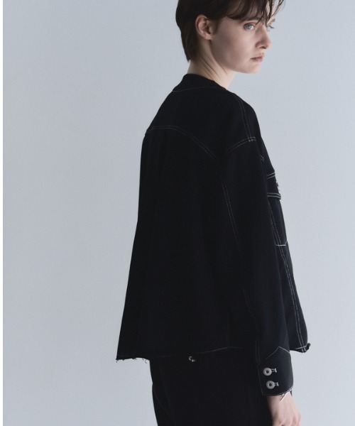 Muel Chic(ミュエルシック)の「Mintty jacket ミンティージャケット(ノーカラージャケット・レディース・ブラック/ホワイト/ネイビー・FREE)」の18枚目の写真