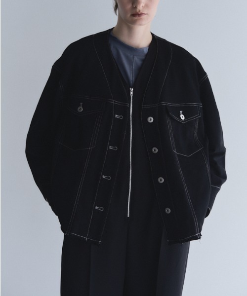Muel Chic(ミュエルシック)の「Mintty jacket ミンティージャケット(ノーカラージャケット・レディース・ブラック/ホワイト/ネイビー・FREE)」の15枚目の写真