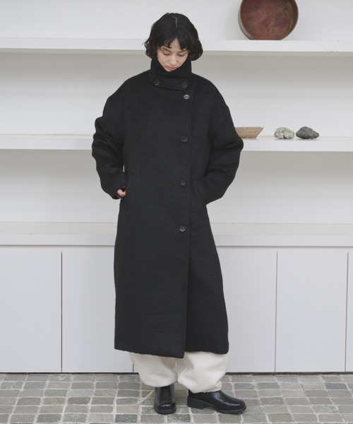 スタンドカラーオーバーコート★ブラック セール】2WAYシャギースタンドカラーオーバーコート（チェスターコート