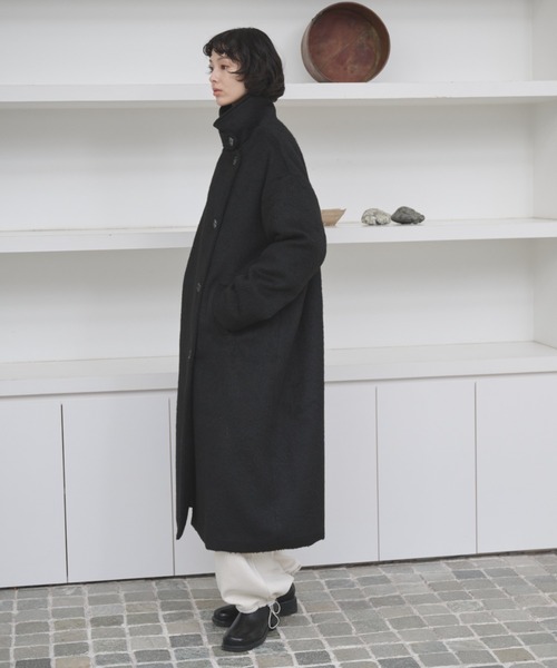 23AW スタンドカラーオーバーコート　ブラック 2WAYシャギースタンドカラーオーバーコート（チェスターコート）｜AIC