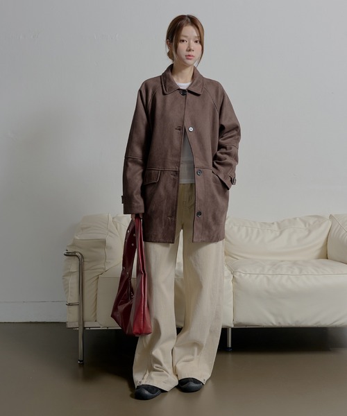 シングルボタンブレッドスエードハーフコート（その他アウター）｜UNE