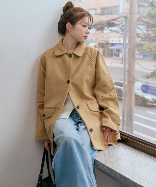 UNE MANSION シングルボタンブレッドスエードハーフコート ベージュ シングルボタンブレッドスエードハーフコート（その他アウター）｜UNE