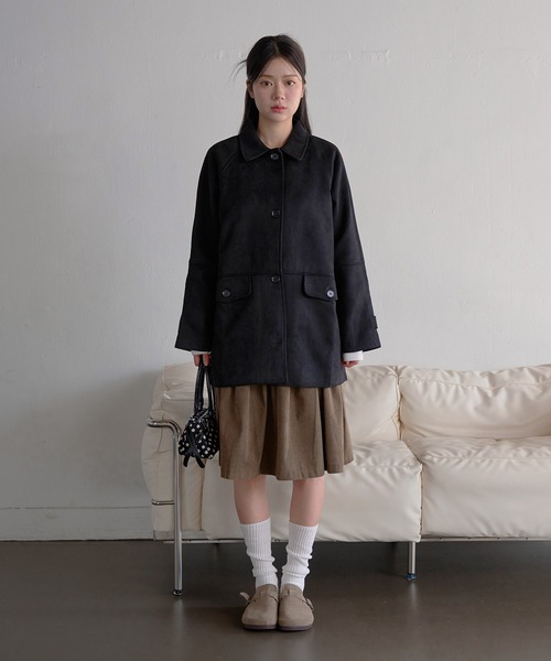 シングルボタンブレッドスエードハーフコート（その他アウター）｜UNE