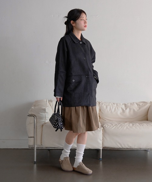 シングルボタンブレッドスエードハーフコート（その他アウター）｜UNE