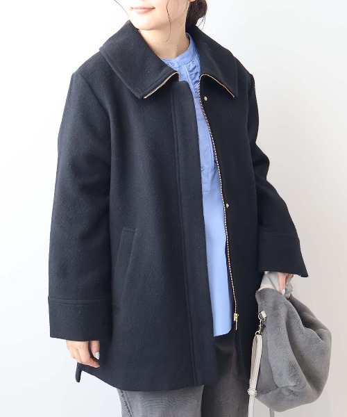 L～6L 大きいサイズ】ウールカルゼビッグカラーショートコート（その他