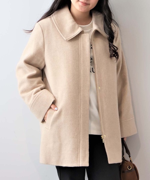 L～6L 大きいサイズ】ウールカルゼビッグカラーショートコート（その他