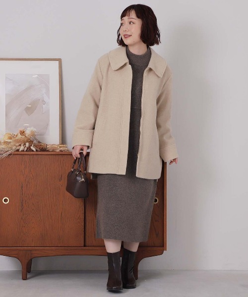 L～6L 大きいサイズ】ウールカルゼビッグカラーショートコート（その他