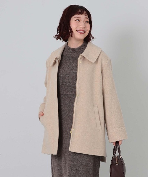 ミンソビ　ビッグカラー ショート丈コート セール】【L～6L 大きいサイズ】ウールカルゼビッグカラーショート