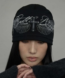 NIIER NOR(ニアノア)のA'GEM/9 × .kom 『NIIER NOR/ニアノア』 BADDIE ANGEL CROSS BEANIE/クロスフェザーニットキャップ(ニットキャップ/ビーニー)