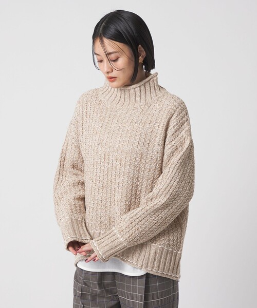 A DAY IN THE LIFE UNITED ARROWS(アデイインザライフユナイテッドアローズ)の「バルキーアクリル メランジケーブル ハイネックニット <A DAY IN THE LIFE>(ニット/セーター・レディース・ベージュ/ピンク/ブラック・FREE)」の1枚目の写真