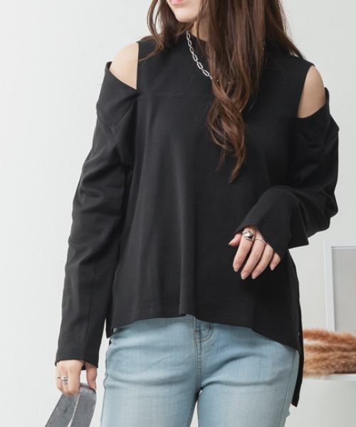 RCD(アールシーディー)の「オープンショルダーロングスリーブTシャツ(Tシャツ/カットソー・レディース・チャコールグレー/ブラック/カーキ/グレイッシュベージュ/杢グレー/オフホワイト・M-L/4L~5L/LL~3L)」の22枚目の写真