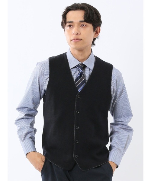 TAKA-Q（タカキュー）の「【ウォッシャブル ウール混】タカキュー ミラノリブ 前開きベスト（ベスト・メンズ・グレー系その他2/ネイビー・MEDIUM/X-LARGE/LARGE）」の2枚目の写真