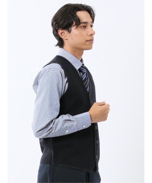 TAKA-Q（タカキュー）の「【ウォッシャブル ウール混】タカキュー ミラノリブ 前開きベスト（ベスト・メンズ・グレー系その他2/ネイビー・MEDIUM/X-LARGE/LARGE）」の22枚目の写真